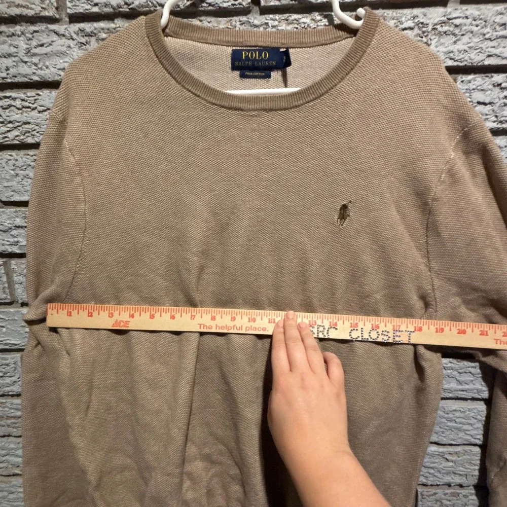 Polo Ralph Lauren Mens XL Pima Cotton Crewneck Sweater Tan Beige Knit Pony Logo
